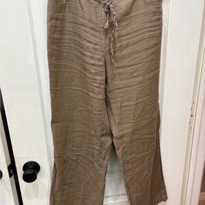 JM Collection Linen Taupe Button-Detail Pants